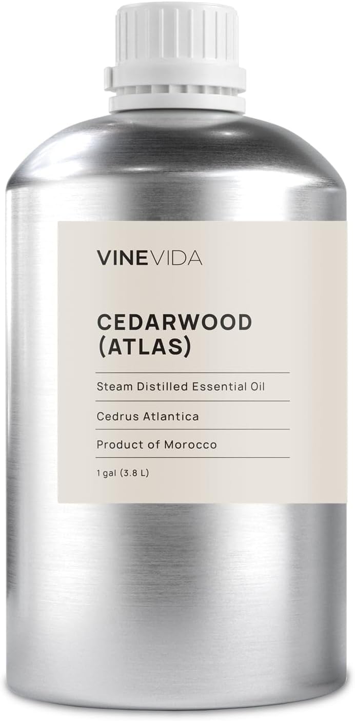 VINEVIDA Cedarwood (Atlas) Essential Oil - Gallon Cedarwood (Atlas) Oil Undiluted - Bulk Gallon Essential Oil for Soap Making Safe for Skin - DIY Candle Scents for Candlemaking Scents - 8 lbs
