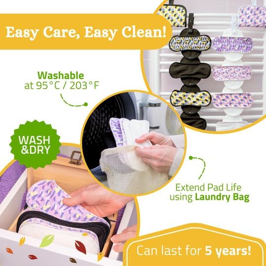 Non-Slip (Premium) High Absorbency Reusable Period Pads for Heavy Flow (6 Pack L+XL) - Leak Proof & Odor Free Viscose Cloth Pads for Women - High-Temp Washable, Soft & Skin-Safe for Menstrual Comfort
