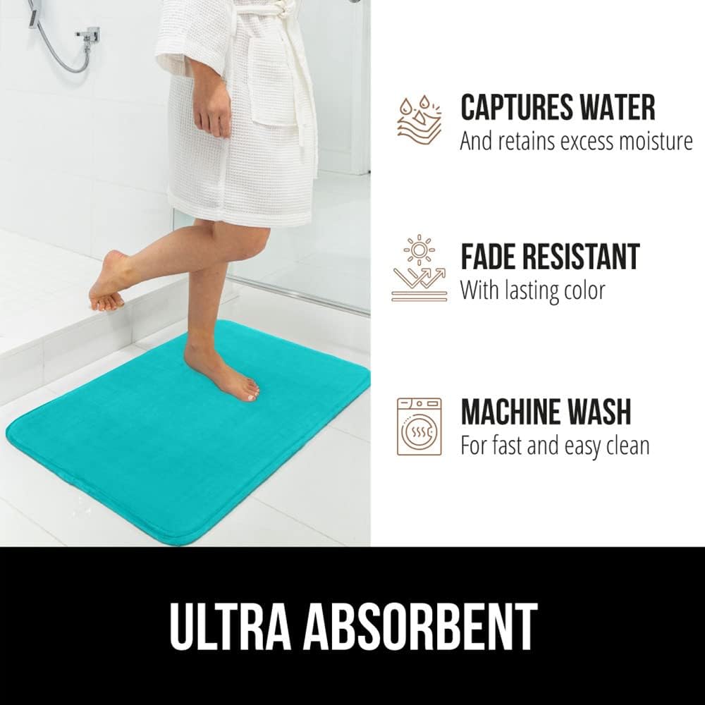 GORILLA GRIP Memory Foam Bath Rugs, Soft Absorbent Velvet Bathroom Mats, Durable Dots on Underside, Machine Washable Bathmat, Carpet Rug Room Decor for Shower Floor, 24x17 Mat, Turquoise