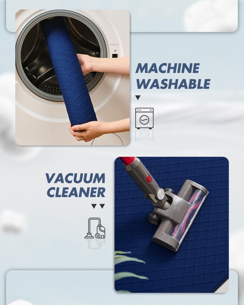 AMOAMI Bath-Mat, Ultra Thin Bathroom Mat Runner Rugs, Rubber Backed Non Slip Absorbent Bath Rug for Bathroom Floor, Shower, Sink 24" x 70" Blue