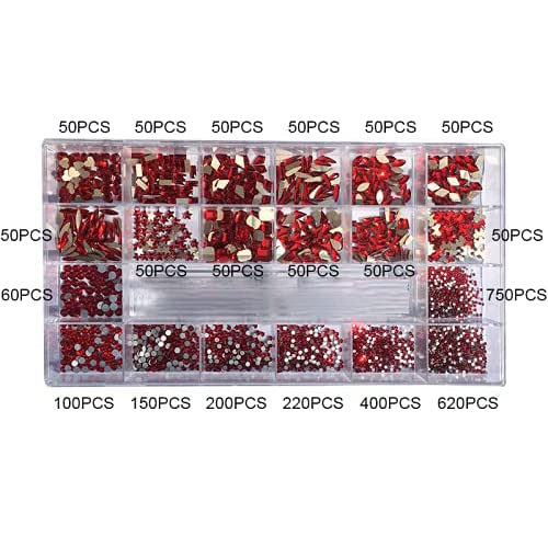 3100Pcs Crystal Red Nail Rhinestones,HOINCO Rhinestones for Nails,Nail Gems and Rhinestones Gems Multi Shapes Nail Charms for Nails Nail Crystal Beads Jewel for DIY Nail Art with Tweezers and Pen