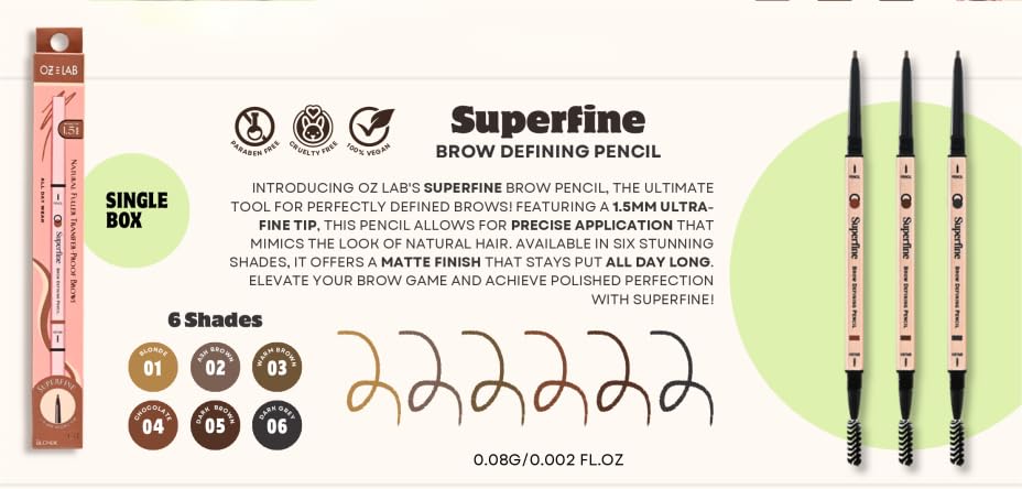 Beauty Superfine Micro Brow Pencil – 1.5mm Ultra-Fine Tip, Waterproof, Vegan Formula, 6 Shades – Long-Lasting Natural Eyebrow Pencil (01 - Blonde, 0.08G/0.002 FL.OZ(pack of 1))