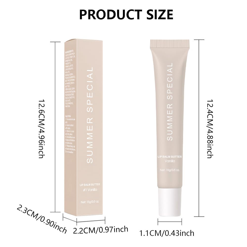 4PCS Summer Ultra-Hydrating Lip Butter Balm – Natural Vegan Lip Balm for Instant Moisture, Shine & Hydration, Sheer-Tinted, Soothes & Softens Dry Lips, Taste Vanilla & Mint & lced Coffee & Cake