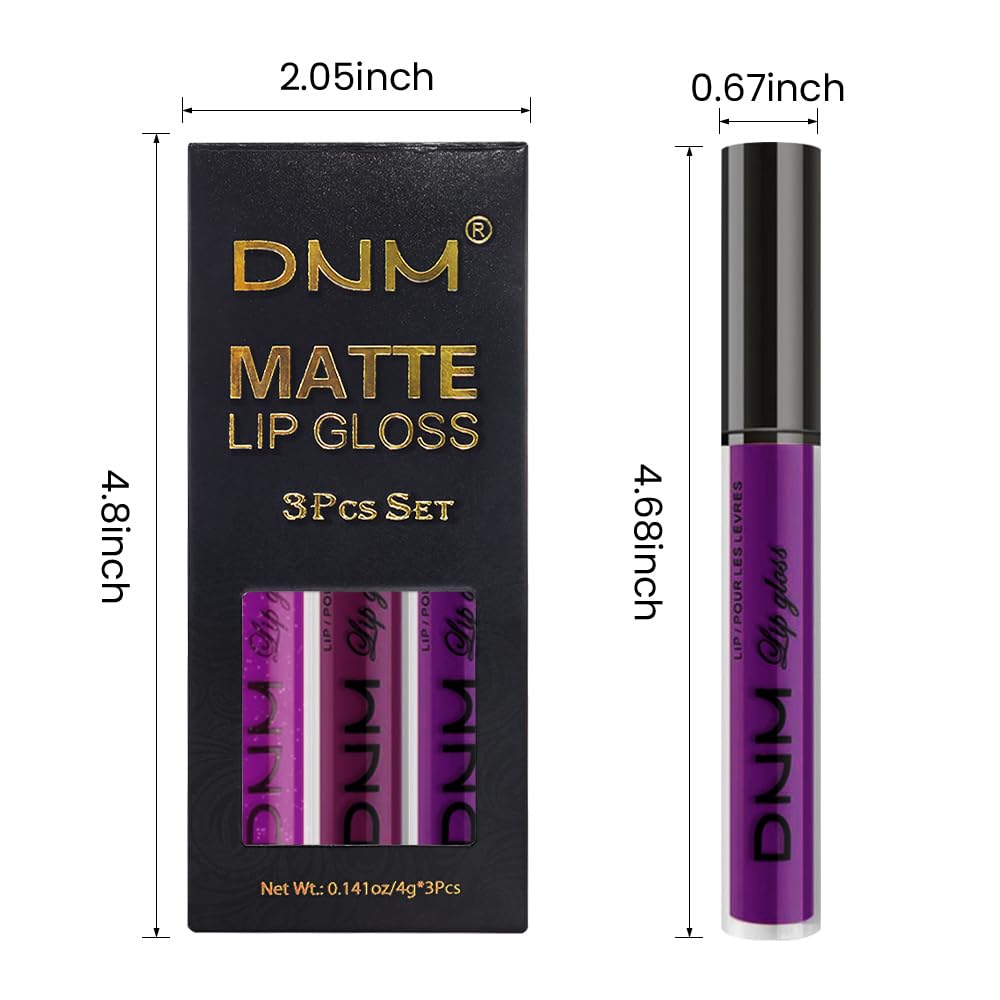 evpct 3Pcs Violet Purple Crystal Metallic Shimmer Glitter Matte Liquid Lipstick Lip Stain Sets for Women Matte+Lipstick Long Lasting Waterproof Permanent 24 Hours Magic Lipstick 24 Hours original