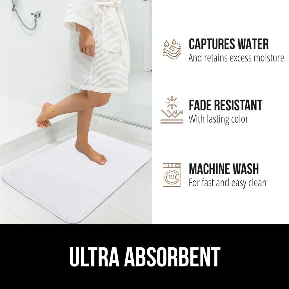 GORILLA GRIP Thick Memory Foam Bath Rugs, Soft Absorbent Velvet Bathroom Mats, Durable Dots on Underside, Machine Washable Bathmat, Carpet Rug Room Decor for Shower Floor, 42x24 Mat, White