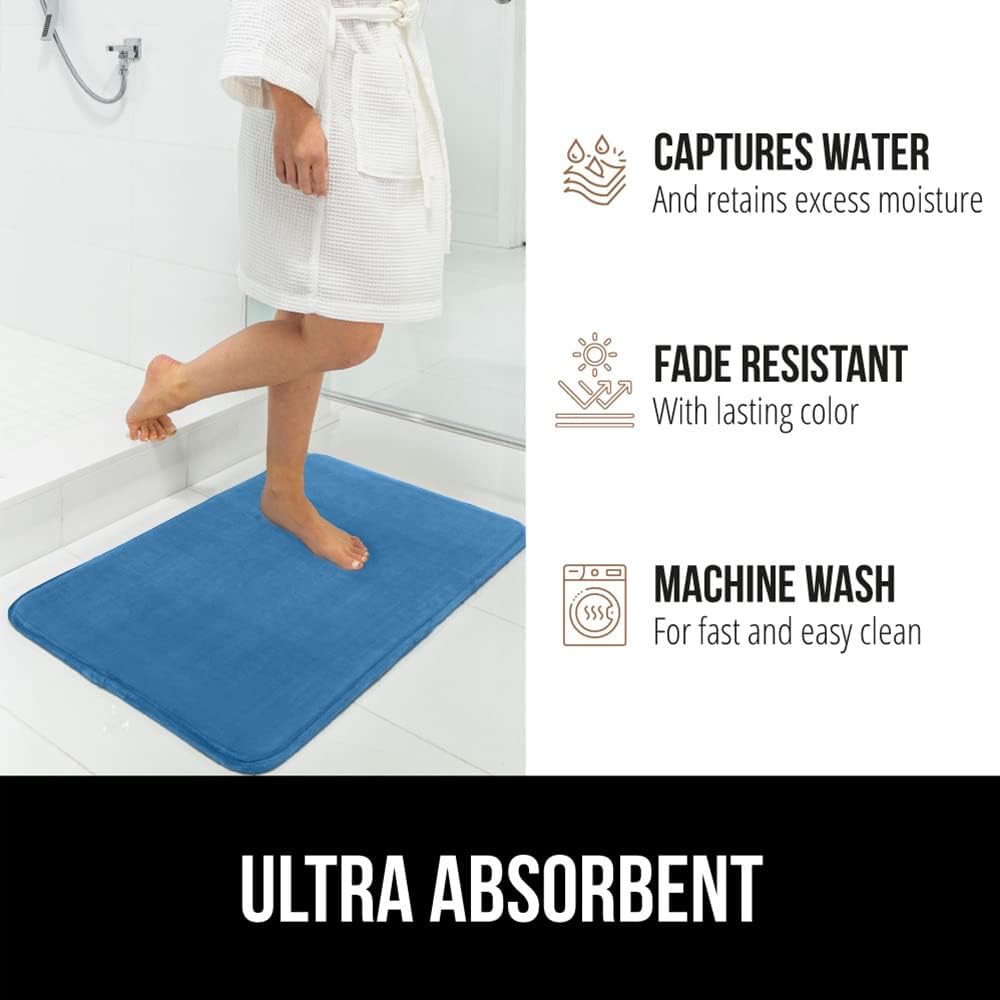 GORILLA GRIP Memory Foam Bath Rugs, Soft Absorbent Velvet Bathroom Mats, Durable Dots on Underside, Machine Washable Bathmat, Carpet Rug Room Decor for Shower Floor, 30x20 Mat, Caribbean Blue