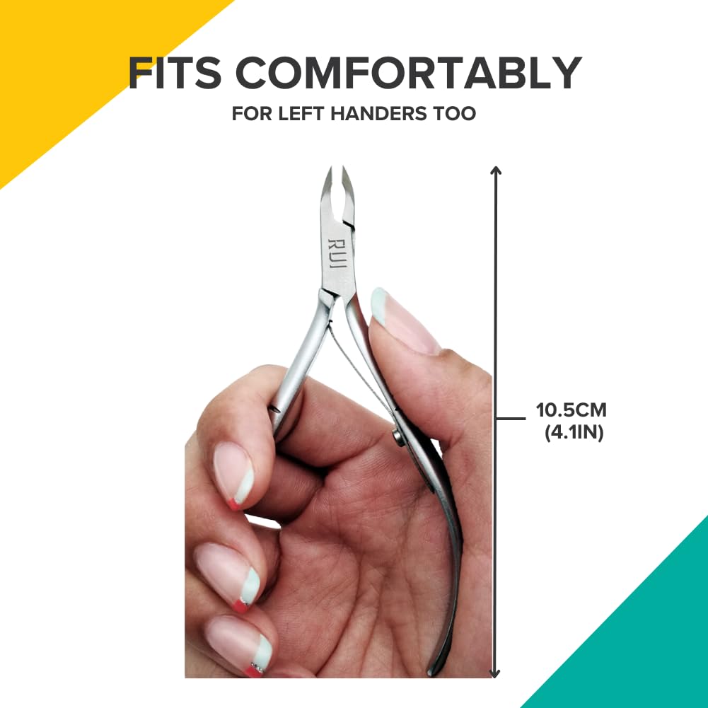 Rui Smiths Ultra-Premium Stainless Steel Cuticle Nippers - Professional Stainless Steel Cuticle Cutters - Spanish Handle, Rounded Box Joint, Matte Chrome Plated - 5mm Jaw, Single Spring