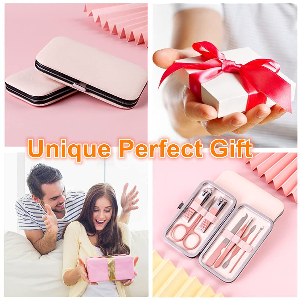 7pcs Manicure Set, Nail Clippers Kit, Stainless Steel Manicure Kit, Nail Clipping Tools Portable Travel Grooming Kit, The Best Gift with Luxurious Case(Rose Gold)