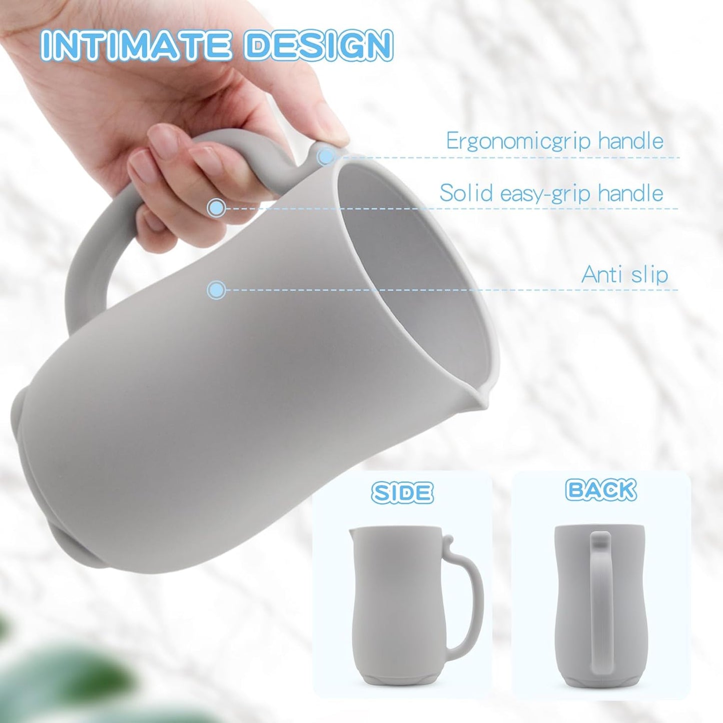 Mandoo Baby Bath Rinse Cup - Food Grade Silicone Shampoo & Body Washing Rinser for Kids With Easy Grip Handle - Baby Essentials (Light Gray)