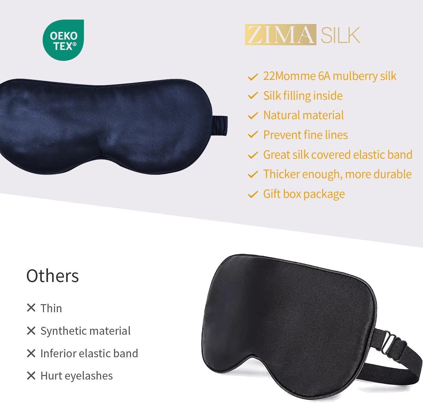ZIMASILK Adjustable 100% 22 Momme Mulberry Silk Sleep Mask for Sleeping, Filled with Premium Mulberry Silk, Softest & Breathable Eye Sleeping Mask (Navy Blue)