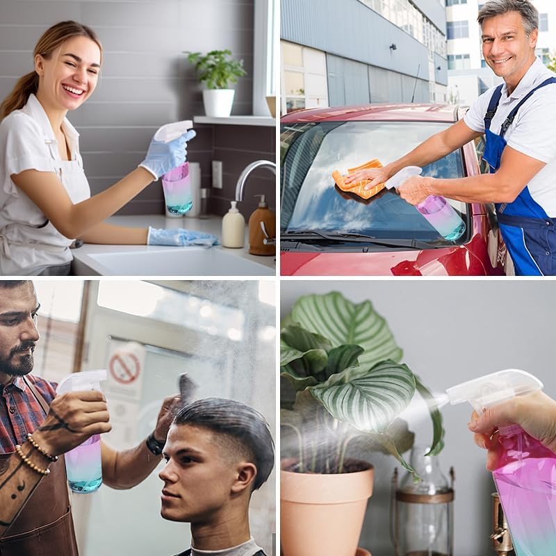 Spray Bottles Plastic Spray Bottle for Hair Mist/Stream Heavy Duty Empty Spray Bottles for Cleaning Solutions, Plants, Cooking (16.9oz-Gradient+nozzle)