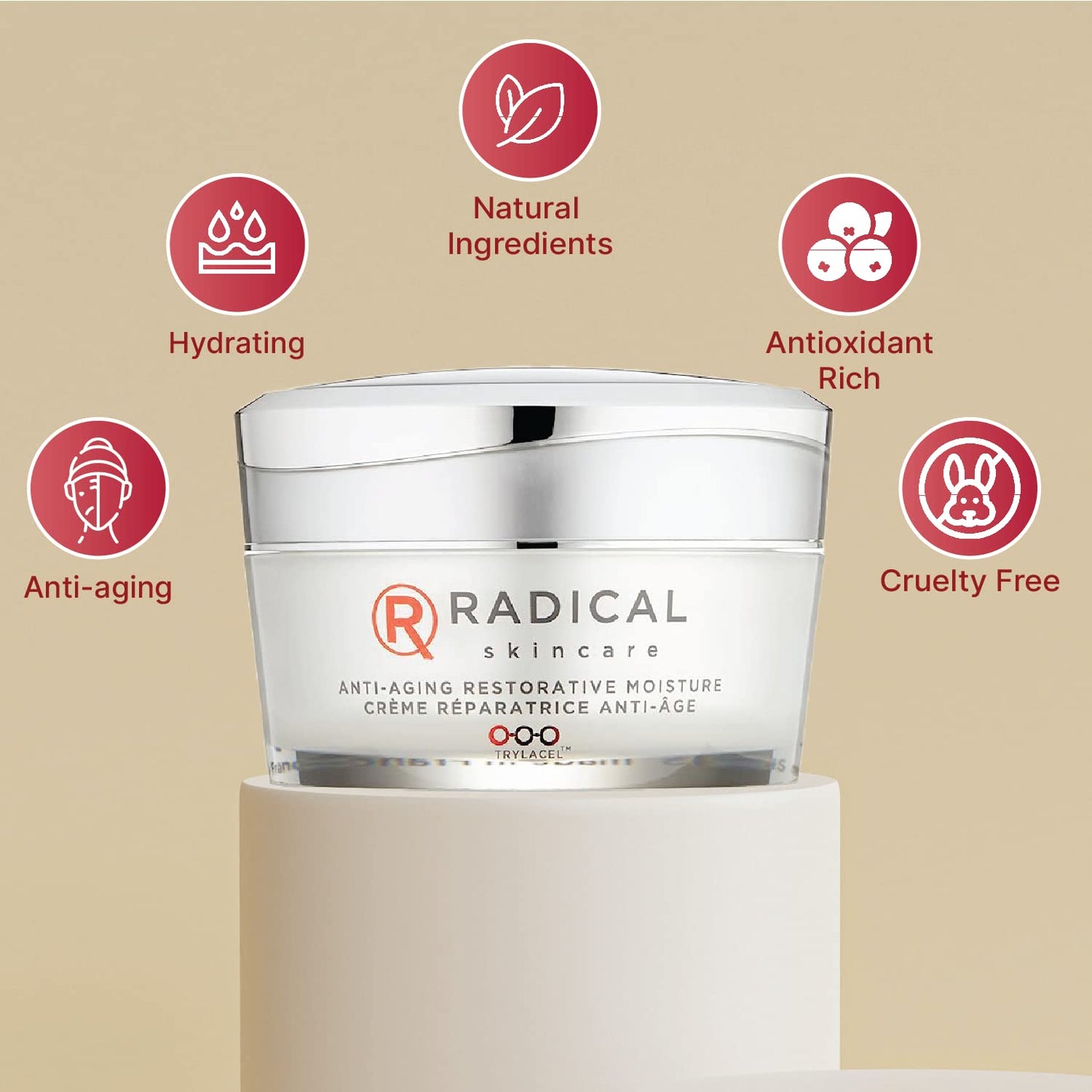 Radical Skincare Anti Aging Restorative Moisturizer - w/Jojoba, Vitamin E, & Aloe | Hydrating | Antioxidant Rich, Non-Drying, Gentle | For All Skin Types | Paraben & Cruelty Free (1.7 Oz, 2 Pack)