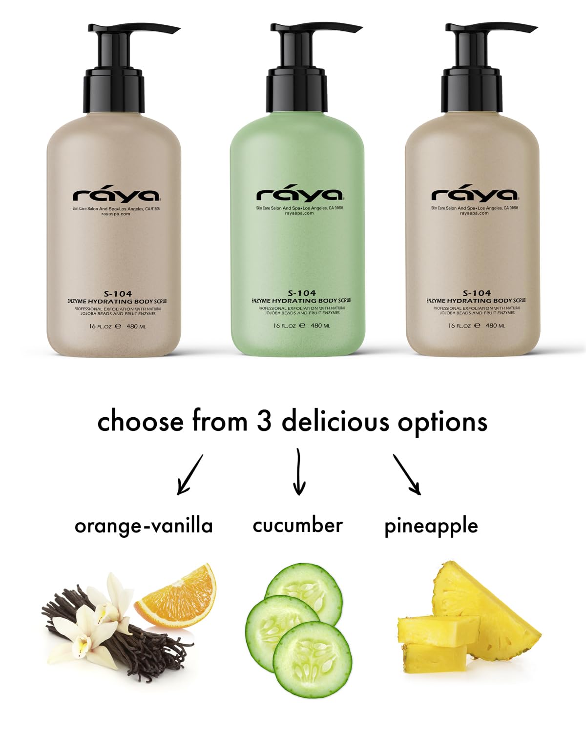 RAYA Enzyme Hydrating Body Scrub 16 oz Cucumber Scent (S-104) | Gentle and Exfoliating Body Scrub | Made with Seaweed, Jojoba Beads, and Fruit Enzymes