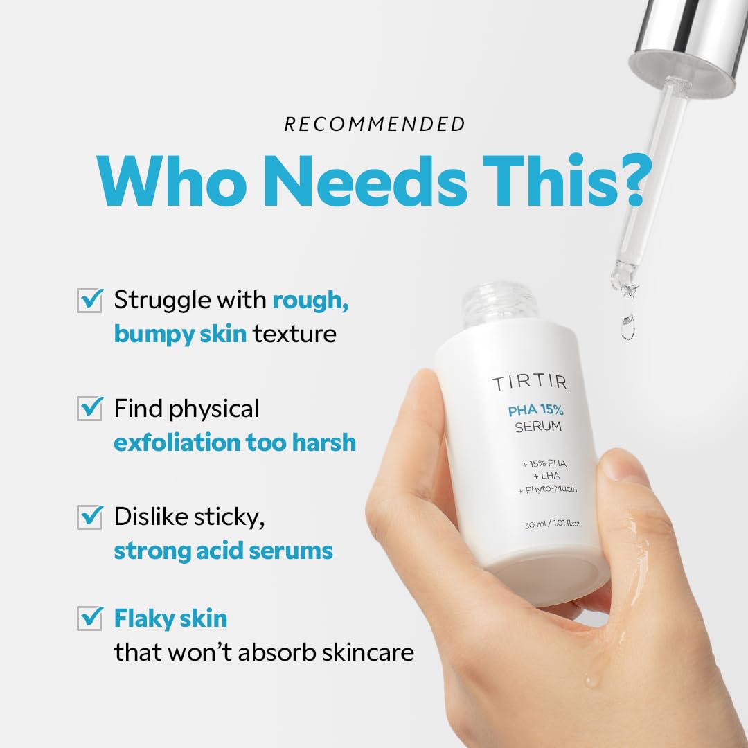TIRTIR PHA 15% Exfoliating Serum - Hydrating Water Peeling for Smooth, Radiant Skin - Gentle PHA & LHA Formula for Sensitive Skin