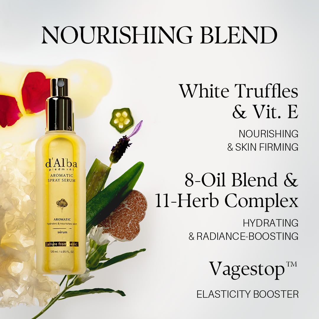 d'alba Piedmont Italian White Truffle First Aromatic Spray Serum, Fragrant VEGAN Glowy Antioxidant Face Mist, Deep Hydration Skin Firmness, Korean Skin Care (4.05 fl.oz)