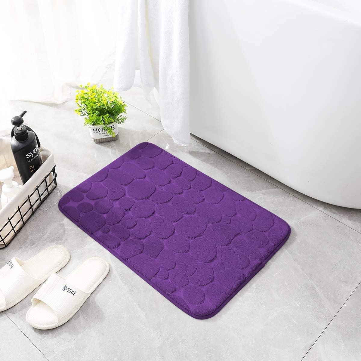 YIHOUSE Memory Foam Bath Mat Cobblestone Bathroom Rugs Super Water Absorbent Bath Mats for Bathroom Machine Washable Bath Rugs(24 x 36,Eggplant)