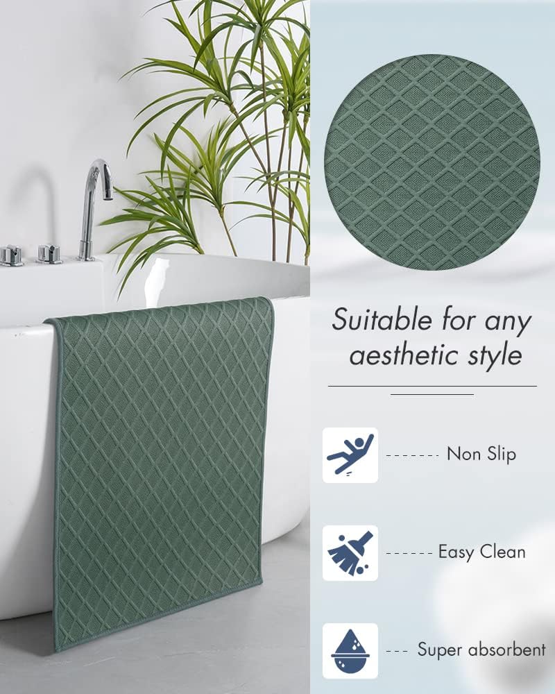 AMOAMI Ultra Thin Bathroom Rugs, Rubber Backed Bath Mats for Bathroom Non Slip, Absorbent Bathroom Mat for Floor, Shower, Sink (17"x28", Green)