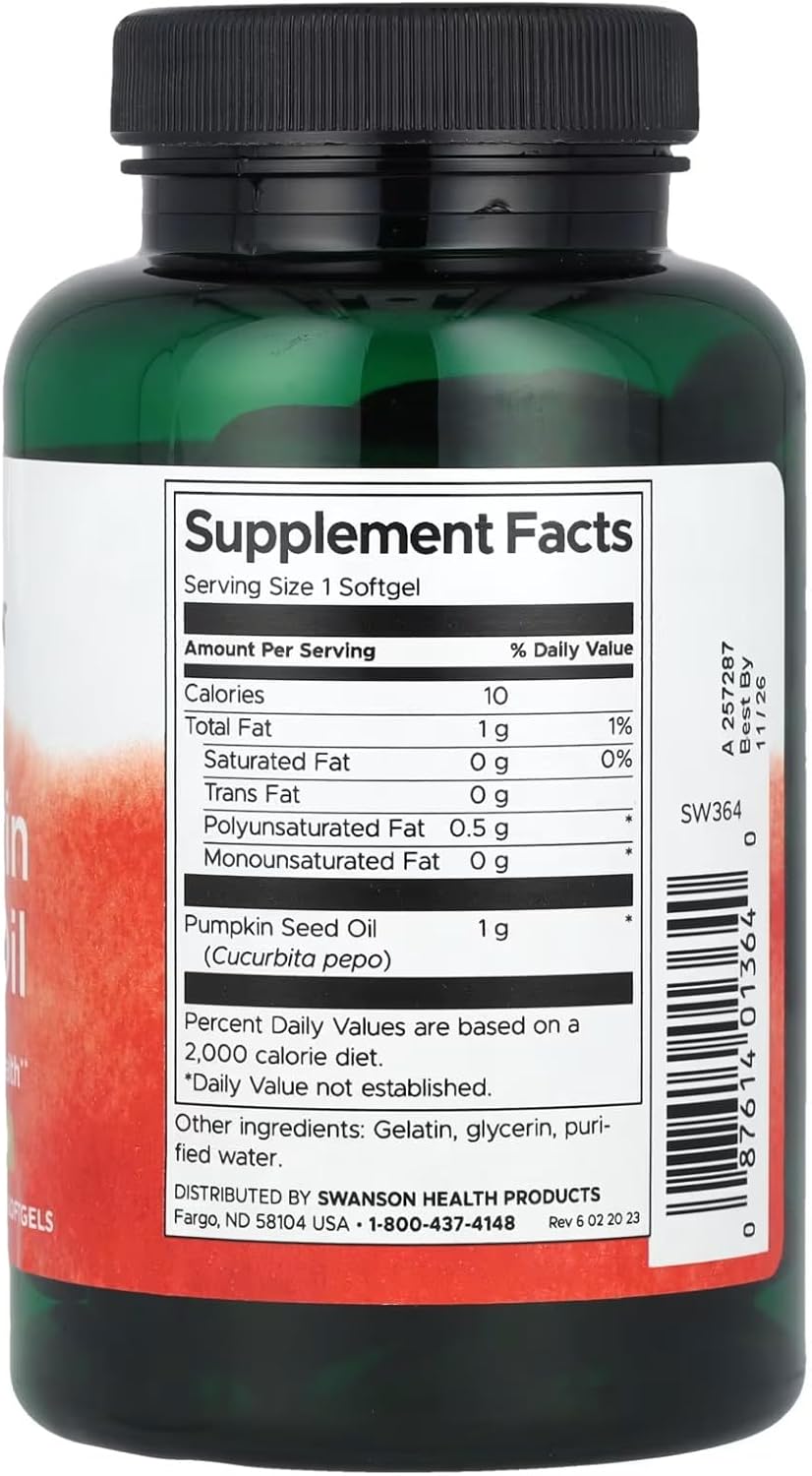 Swanson Pumpkin Seed Oil - High Bioavailable EFAs - (100 Softgel Capsules, 1000mg Each)