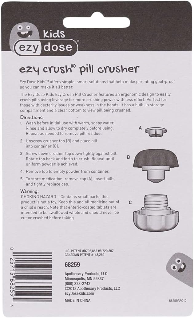 EZY DOSE Crush Pill, Vitamins, Tablets, Crusher and Grinder with Storage Compartment, Kids, Pets, Elderly, Effortlessly Crushes Medications into Fine Powder, Easy-to-Use Design, Blue, BPA Free