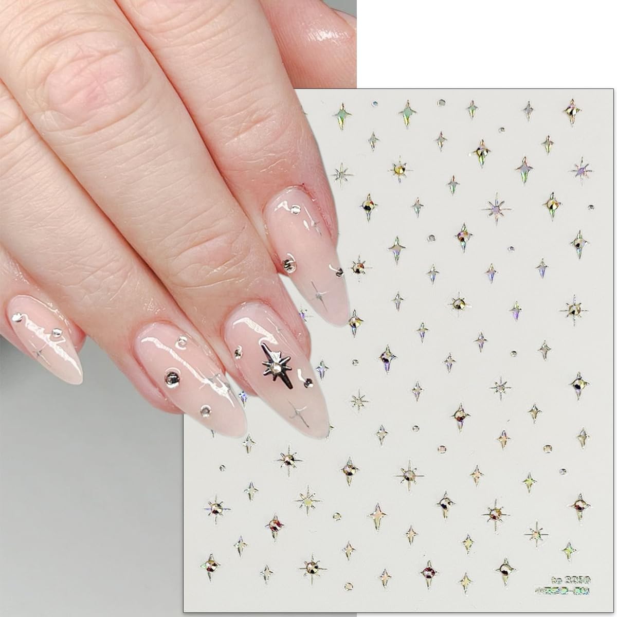 Shiny Star Nail Stickers for Nail Art,Glitter Star Nail Rhinestones Design Nail Decals Holographic Gold Silvery Stars Nail Supplies 3D Self-Adhesive Star Sticker Charms for Nail Decoration
