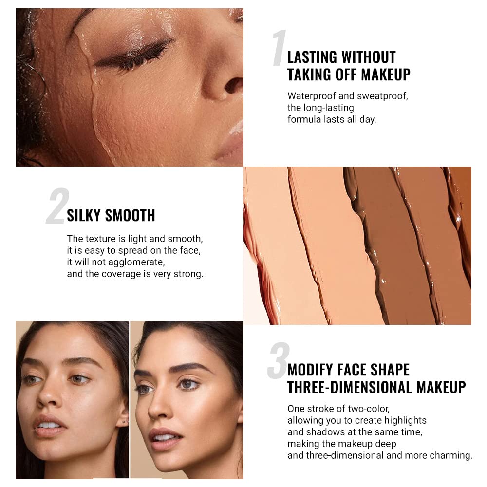 evpct 4 Colors Contour Stick Makeup Set Concealer Stick Cream Contouring Contour Palette Makeup Kit for Beginners Nose Bronzer Stick Liquid Contour Face Highlighter Makeup contorno maquillaje 02+03