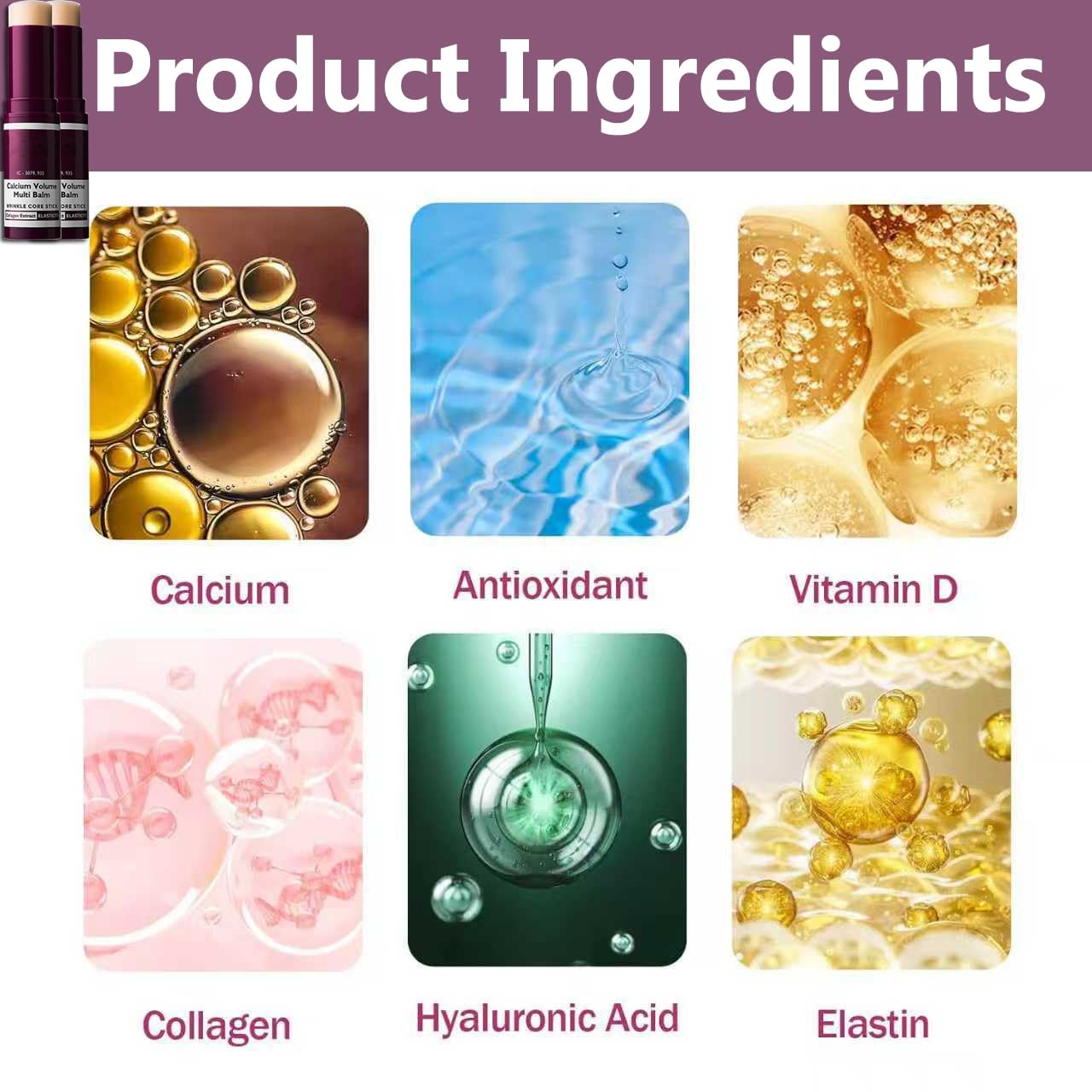 Calcium Multi Balm Stick - Korean Collagen Infused Moisturizer for Youthful, Firm Skin - Hydrating Wrinkle Treatment for Face, Neck & Eyes - 9g(2pcs)