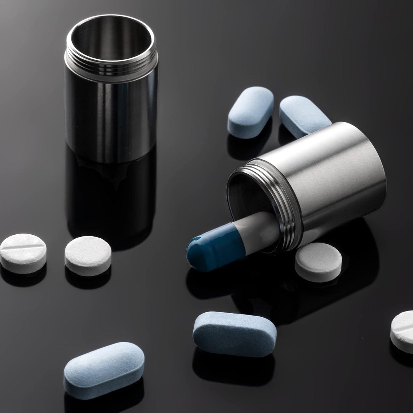 TISUR Titanium Small Pill Holder Keychain, Portable Pill Case Waterproof Pocket Pill Box Container Carrier to Hold Pills, Vitamins, Fish Oil, Supplements