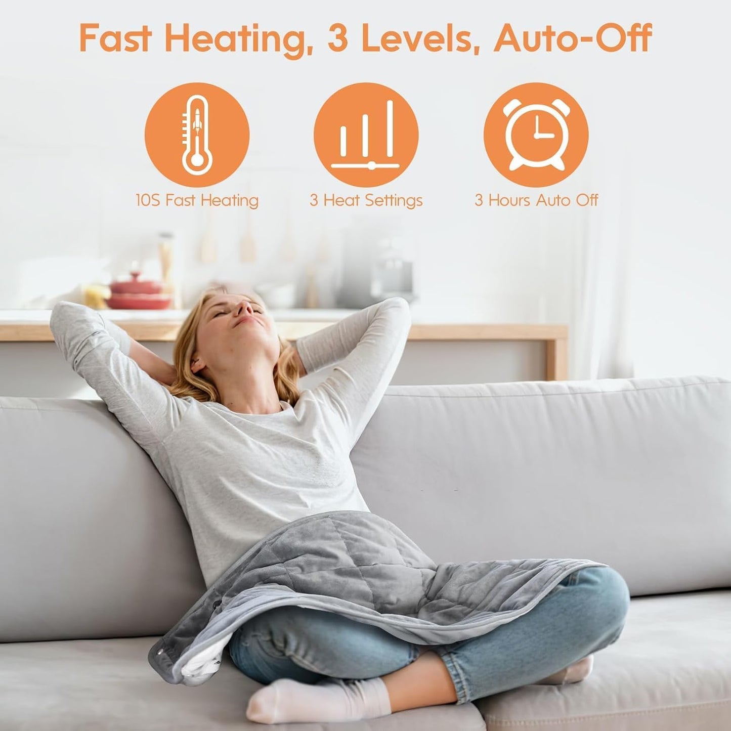 OKK Weighted Heating Pad, 12V Heating Pad for Back Pain Relief, 33"x17" Extra Large Full Body Portable Weighted Heated Pad for Cramps Neck Shoulder, 2lb, 3 Heat Settings, 3 Hours Auto Off Heat Pad