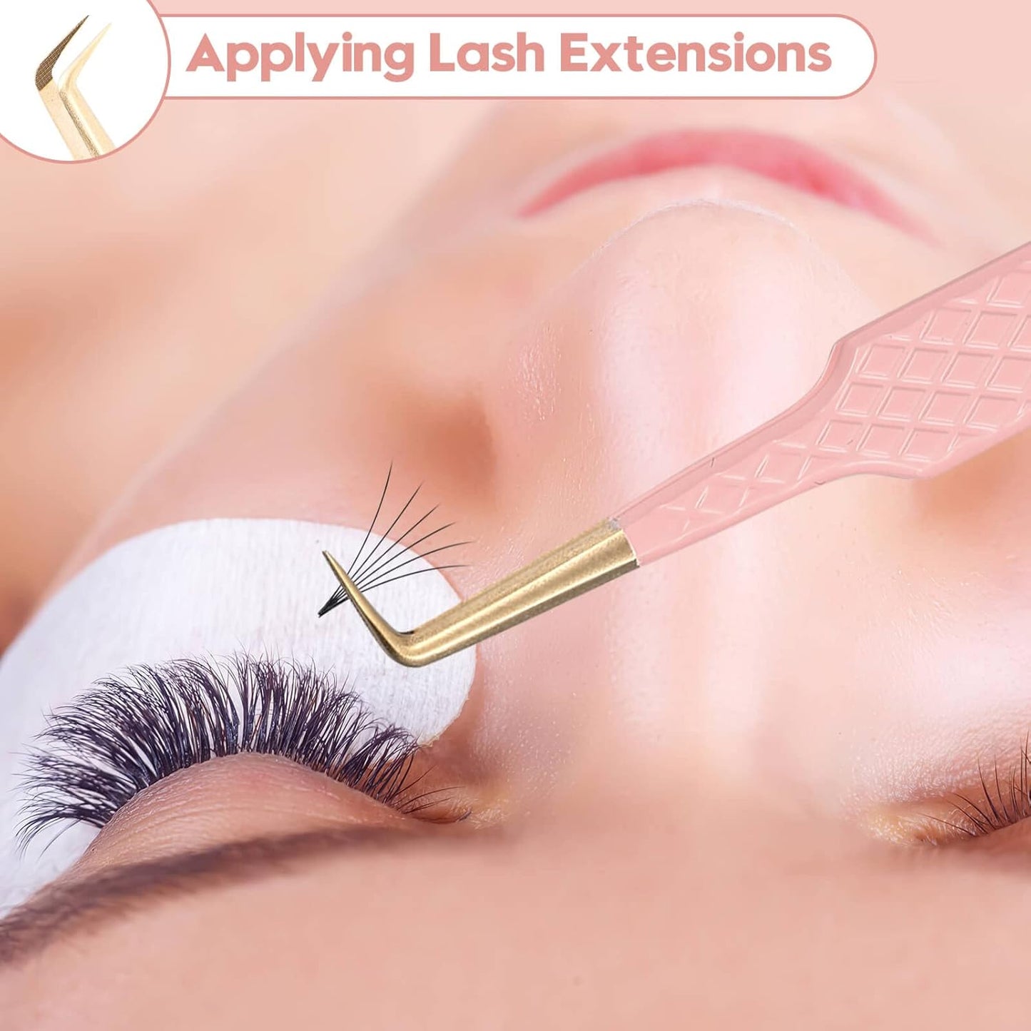 Ms.Queen Eyelash Extension Tweezers Set,Fiber Tip Volume Tweezers Curved 45 90 Degree Angled Tip Lash Tweezers for Mega Volume Mink Lashes