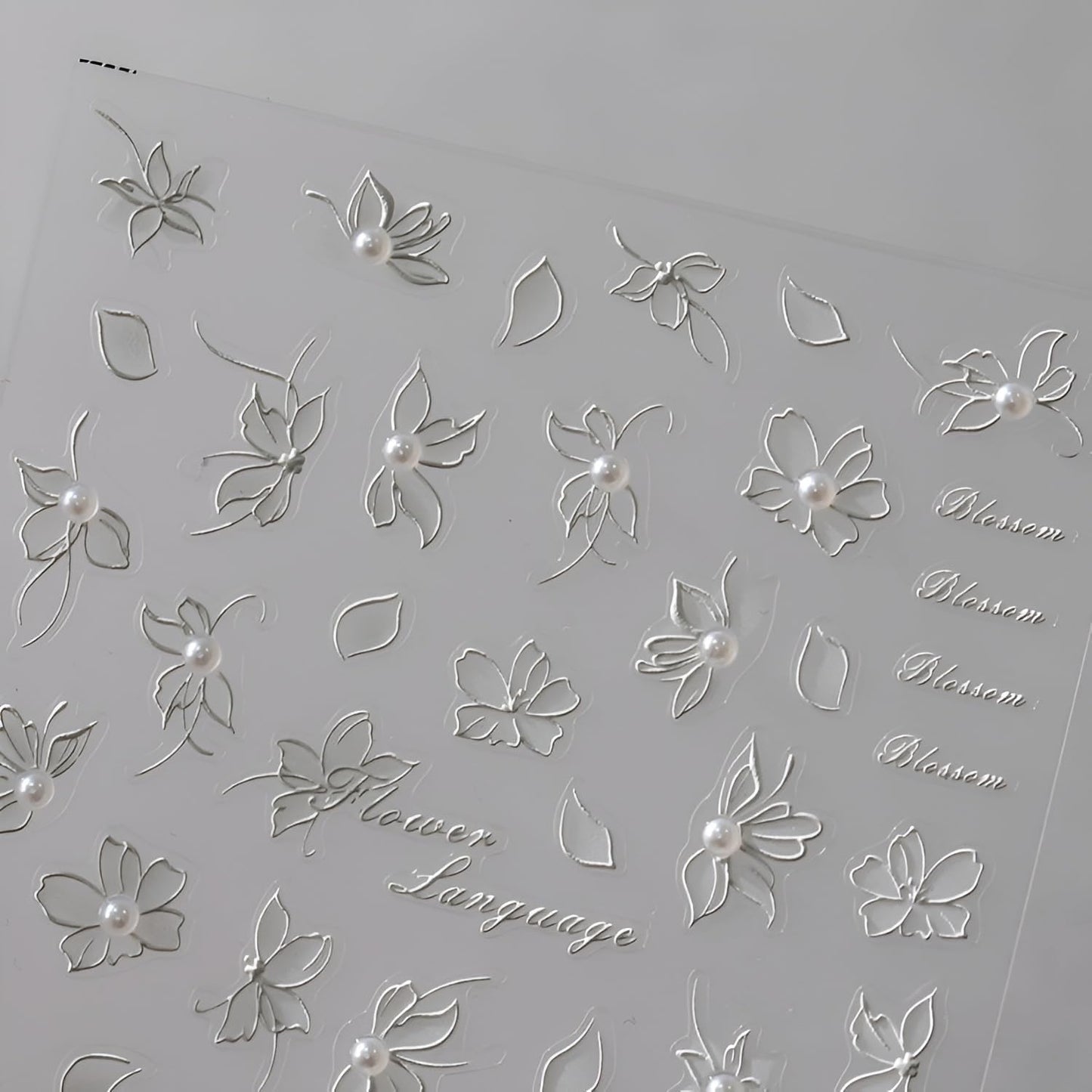 White Flower Nail Art Stickers 5D Embossed Spring Summer Nail Stickers for Nail Art Flower Nail Decals Self Adhesive White Pearl Floral Decoration Accessories for Women Girls