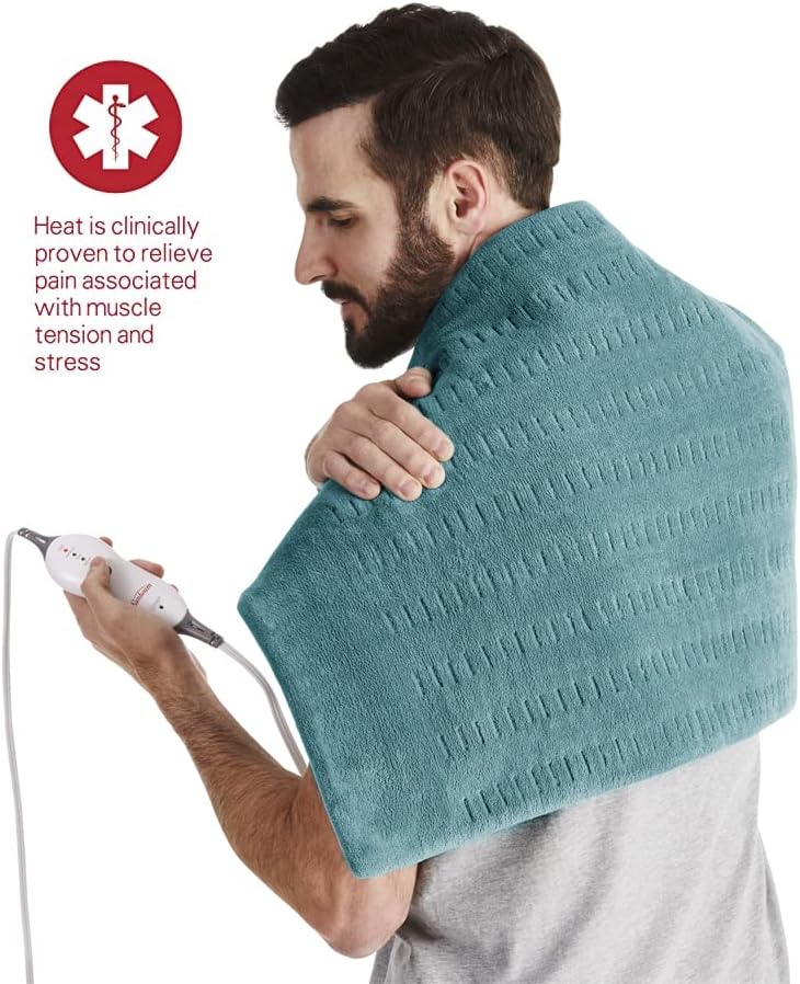 Sunbeam XXL Heating Pad, 20"x 24", For Back, Neck, Shoulder, and Period Cramp Pain Relief, 4 Heat Settings, Auto Shut-Off, Machine-Washable, Gifts For Mom & Wife, FSA/HSA Eligible, Dark Teal