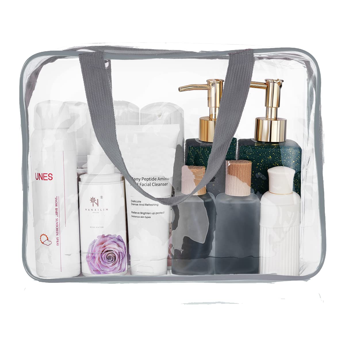2Pcs Crystal Clear PVC Travel Toiletry Bag Kit for Women Men, Waterproof Vinyl Packing Organizer Storage Bags with Zipper Handle Straps, Cosmetic Pouch Carry on Airport Airline Compliant Bag Handbag