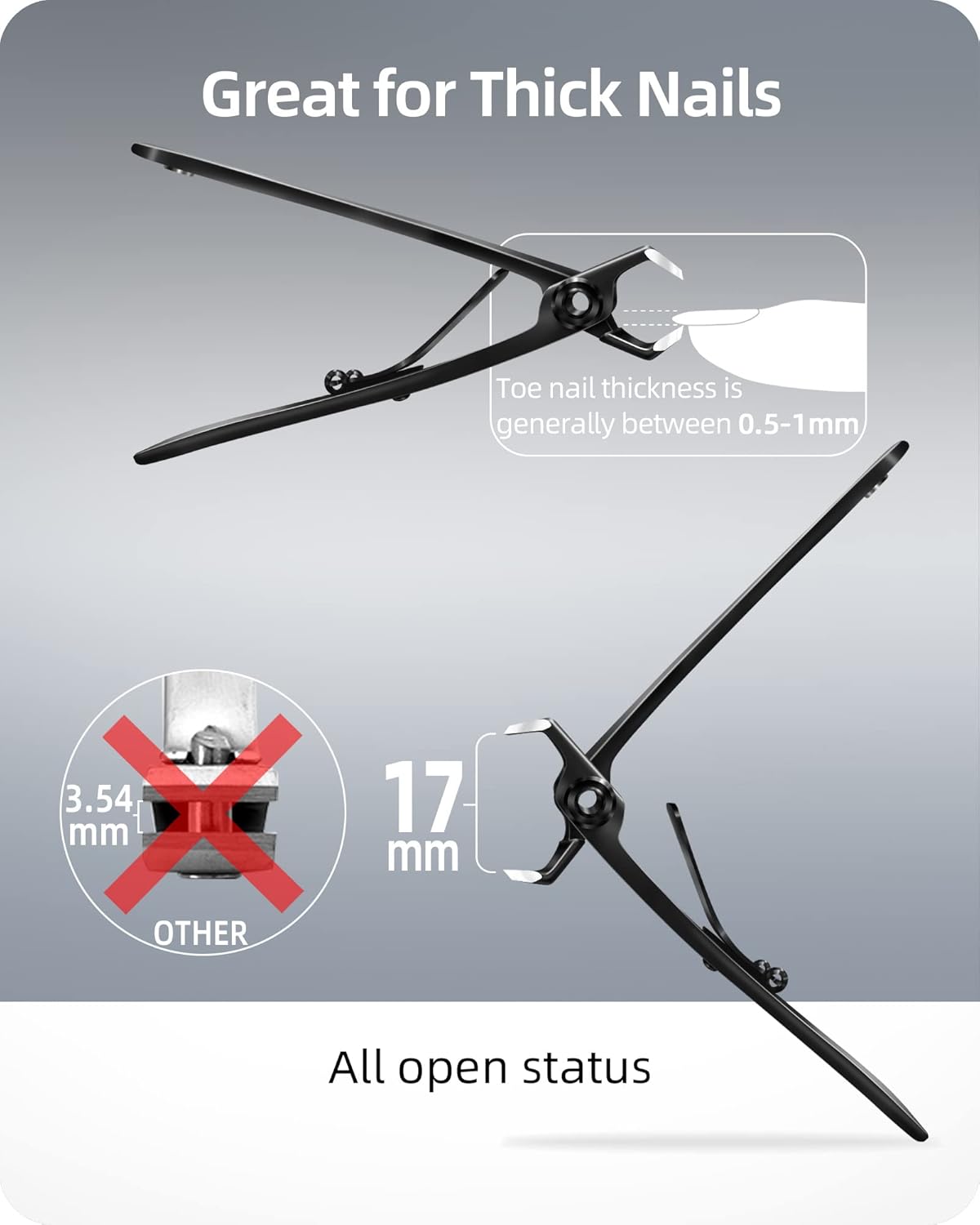 Nail Clippers Set, Toe Nail Clippers for Men, 17mm Wide Jaw Opening Toenail Clippers for Thick Toenails, Straight and Curved Blade Heavy Duty Toenail Clippers and File with Tin Case