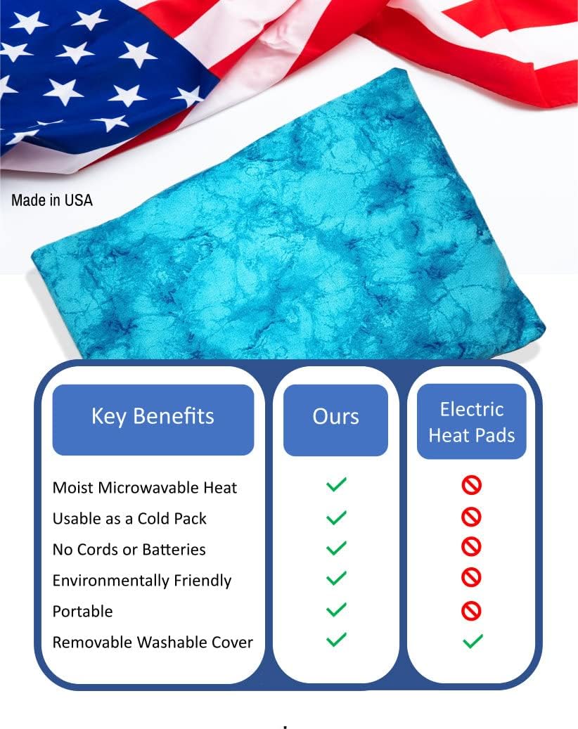 Microwavable Corn Filled Heating Pad and Cold Pack/Washable 100% Cotton Cover (Watermark - Aqua, 7.5in W x 11in L)