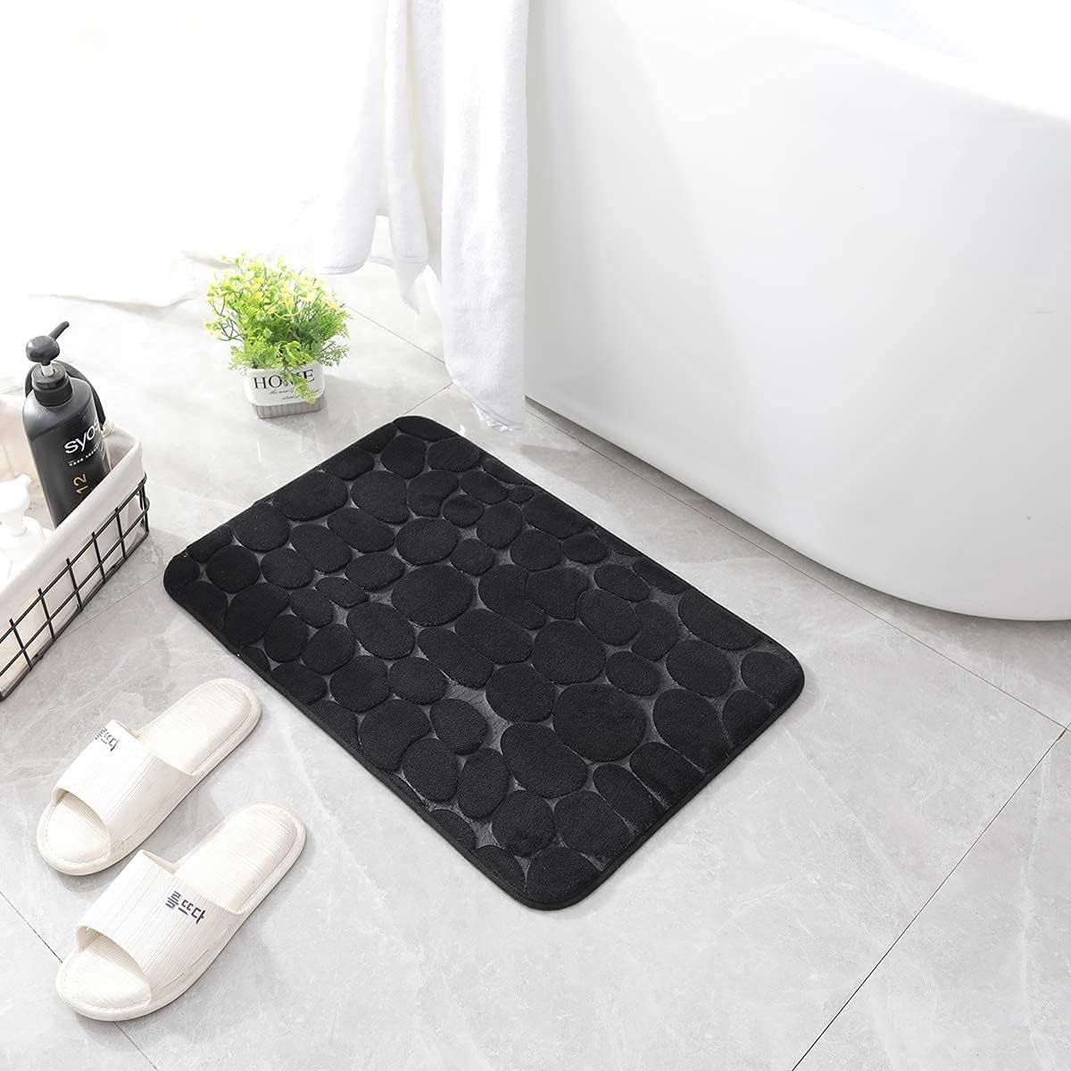 YIHOUSE Memory Foam Bath Mat Cobblestone Bathroom Rugs Super Water Absorbent Bath Mats for Bathroom Machine Washable Bath Rugs(20x32,Black)