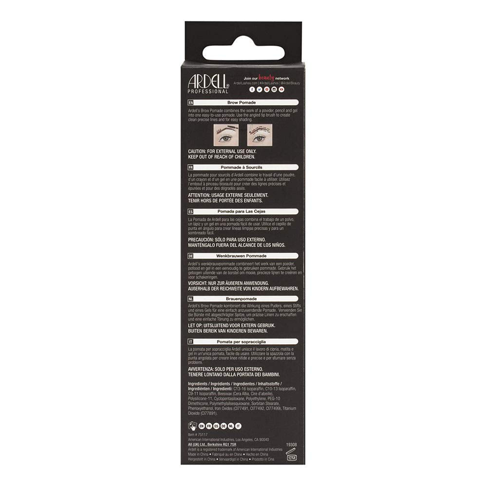 Ardell Brow Pomade - Medium Brown, Smudge-Proof Long-Lasting Eyebrow Makeup, with Dual-Ended Precision Brush and Spoolie for Defined and Natural Brows, 1 Pack