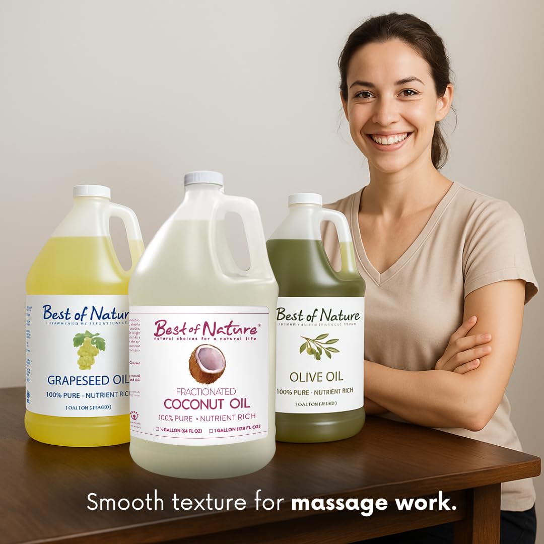 Best of Nature 100% Pure Fractionated Coconut Oil - Liquid MCT Massage & Body Oil, Unscented Moisturizer for Hair, Skin, Face, Aromatherapy Carrier for Essential Oils, Gallon (128 fl oz)