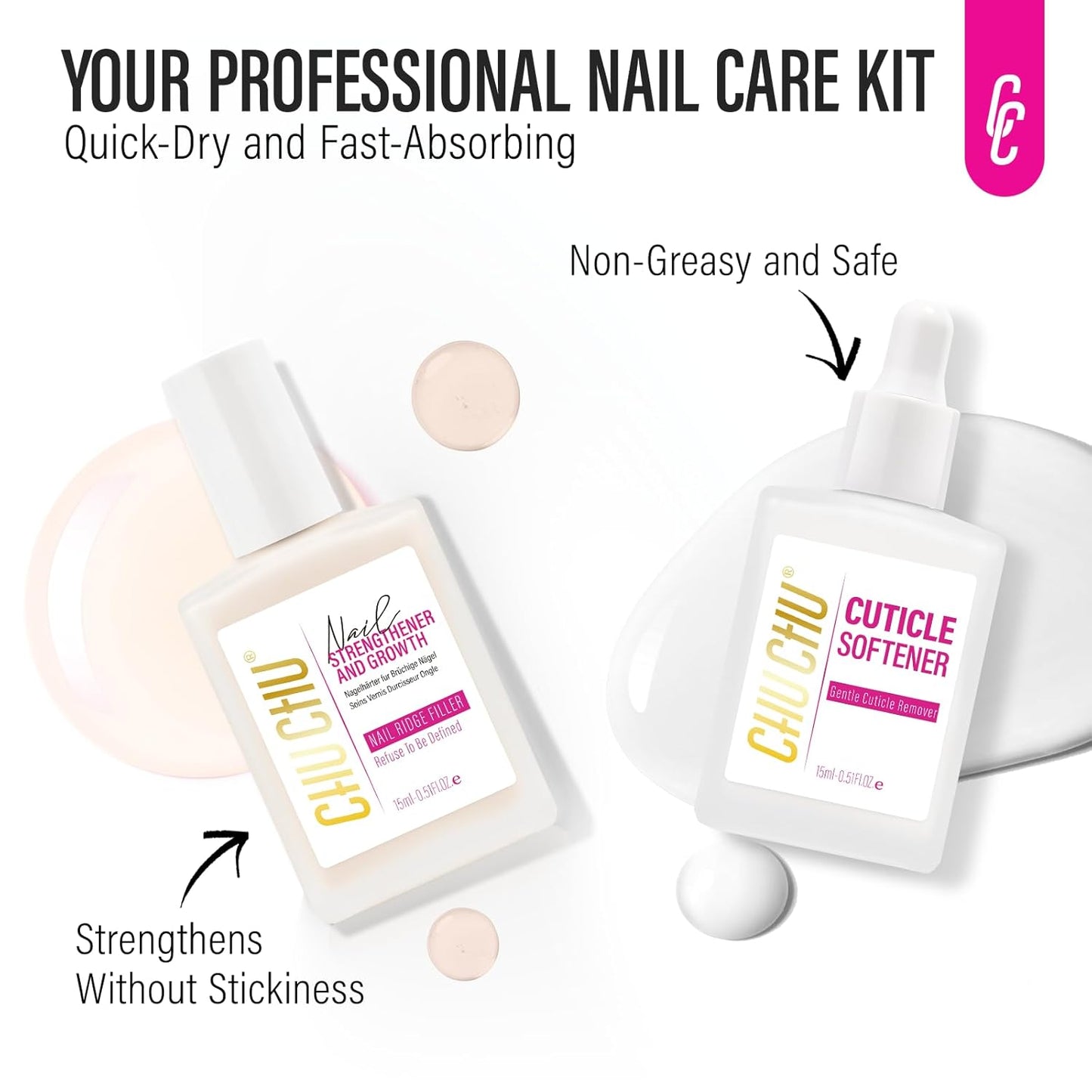 Nail Strengthener and Growth: Milky White Hardener and Repair & Cuticle Softener Set - Protein Ridge Filler Polish Quick Dry for Weak Peeling Brittle Nails - for Women Home Salon