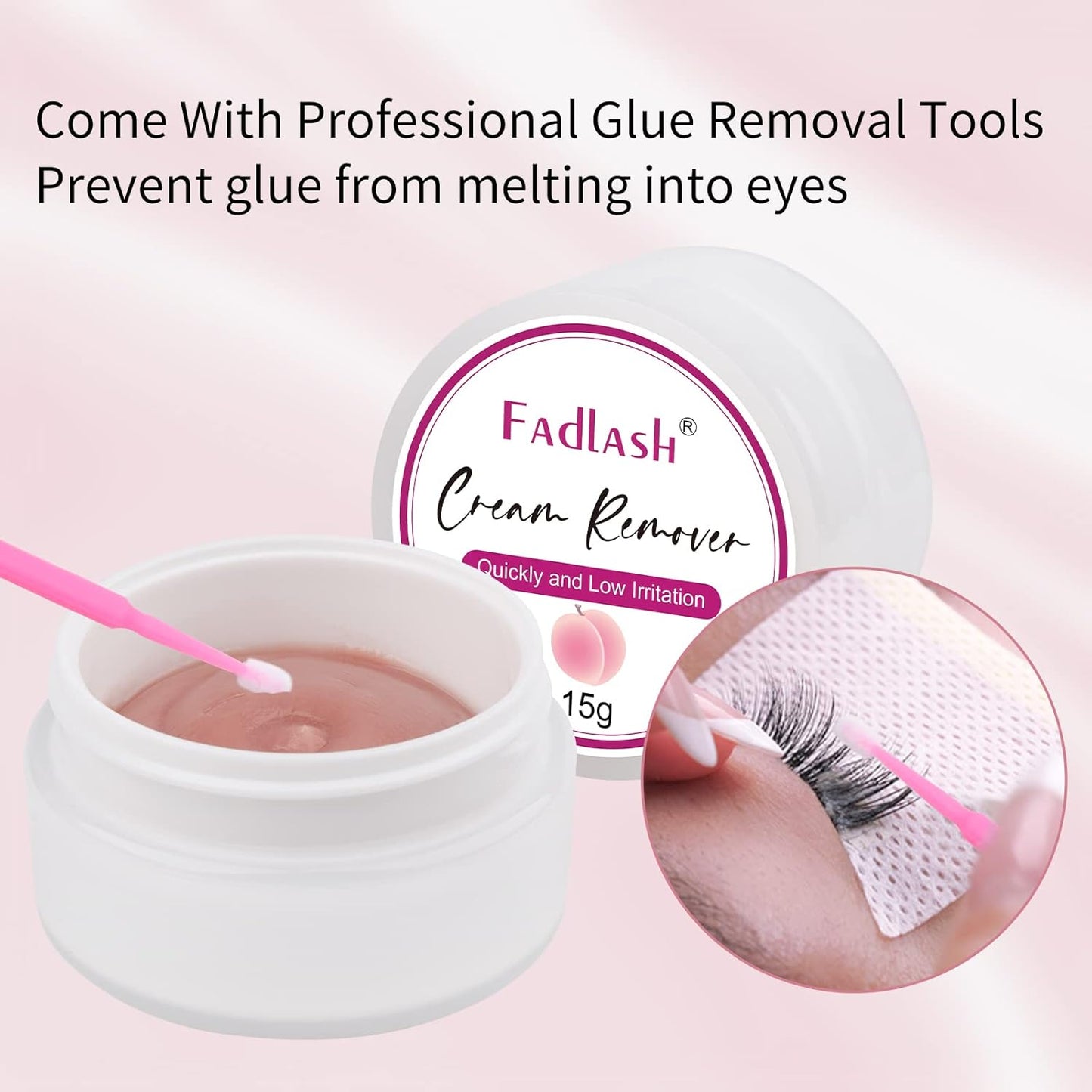 Eyelash Extension Remover 15g Cream Lash Extension Remover Quickly and Low Irritation Lash Remover for Lash Extensions Eyelash Glue Remover for Salon Lash Glue Remover by FADLASH (Peach)