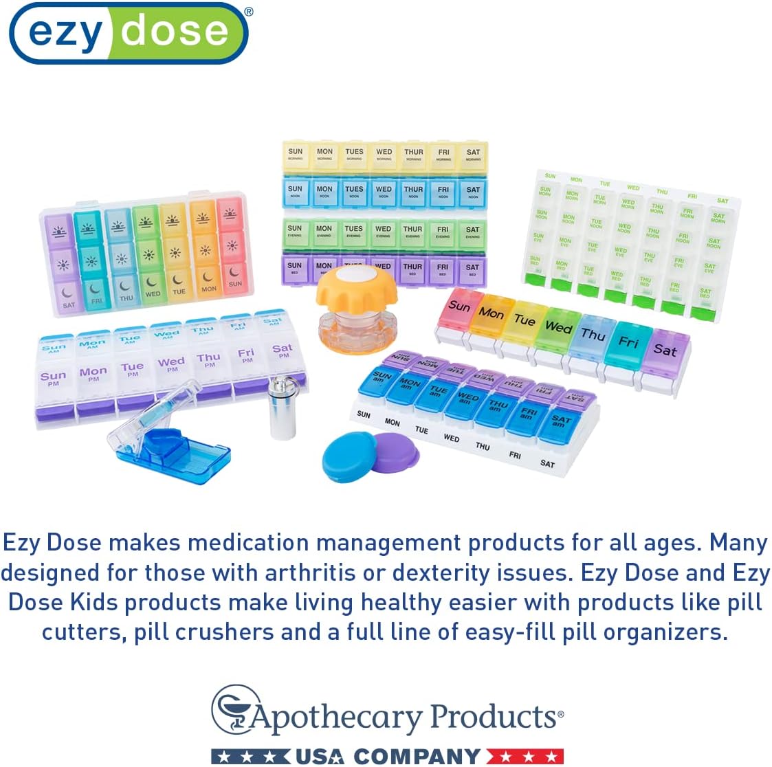 EZY DOSE Weekly (7 Day) 4 Times a Day Push Button Pill Organizer and Vitamin Planner, Removable Daily Pillboxes, Green, Convenient and Easy to Use, Clear Lids, Large, BPA Free