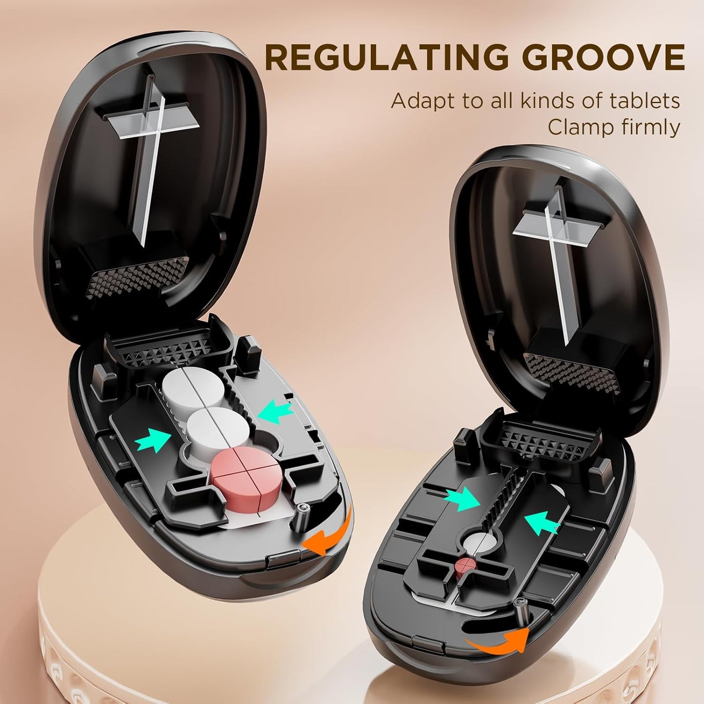 Pill Cutter Splitter for Small and Tiny Pills, 1/2 1/4 Pill Splitter for Small Pills,Vitamins, Tablets in Half or Quarters, Accurate and Easy Cutting, Stainless Steel Blade, Back Storage (Black)