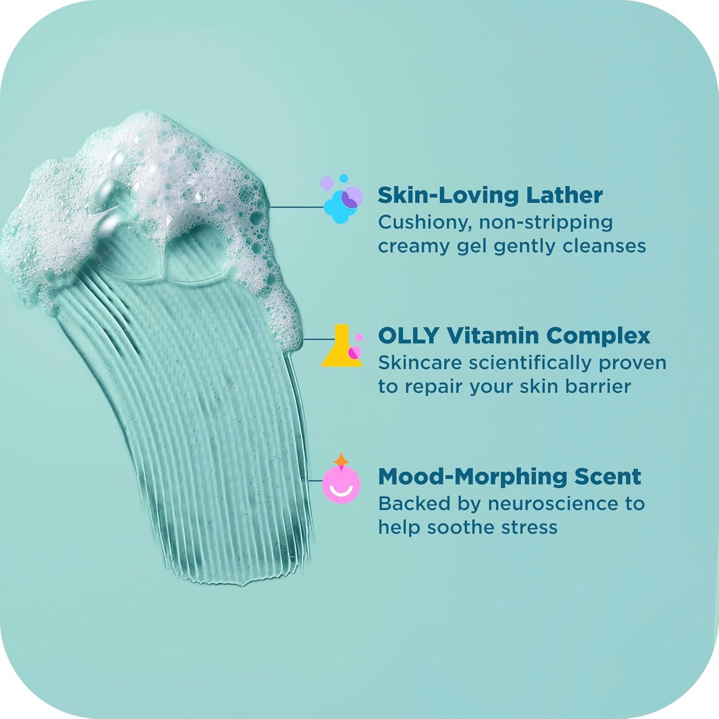 OLLY Calm Body Wash with Hyaluronic Acid, Adaptogens & Vitamin B3– Nourishing Cleanser for Skin Barrier Repair, Deep Hydration, Eucalyptus Amber Scent, 17oz