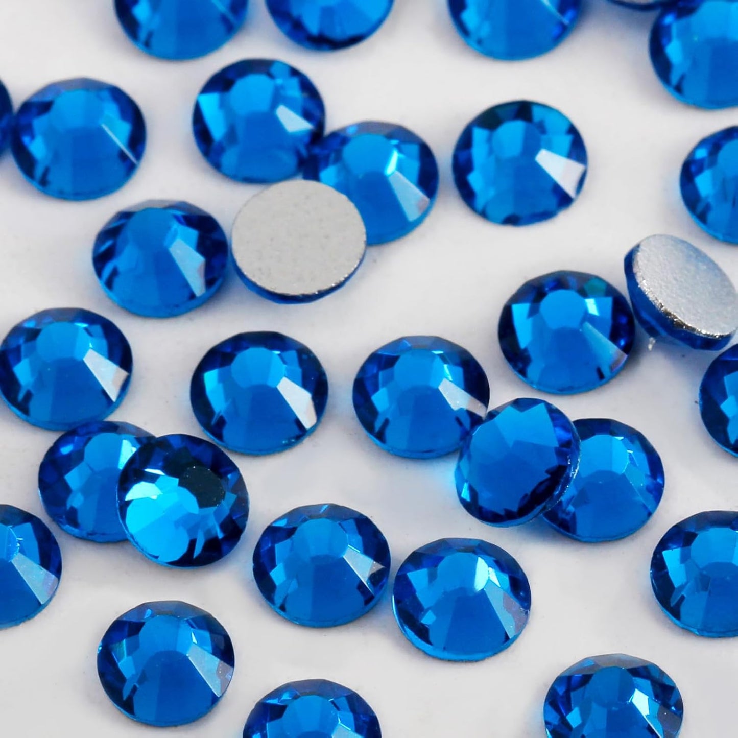 2000 PCS SS12 Flatback Rhinestones,12-Facet Diamond-Cut Glass Gems for Nail Art,Clothing,DIY Crafts,Glue-On Decoration Stones with Silver Backing,Capri Blue