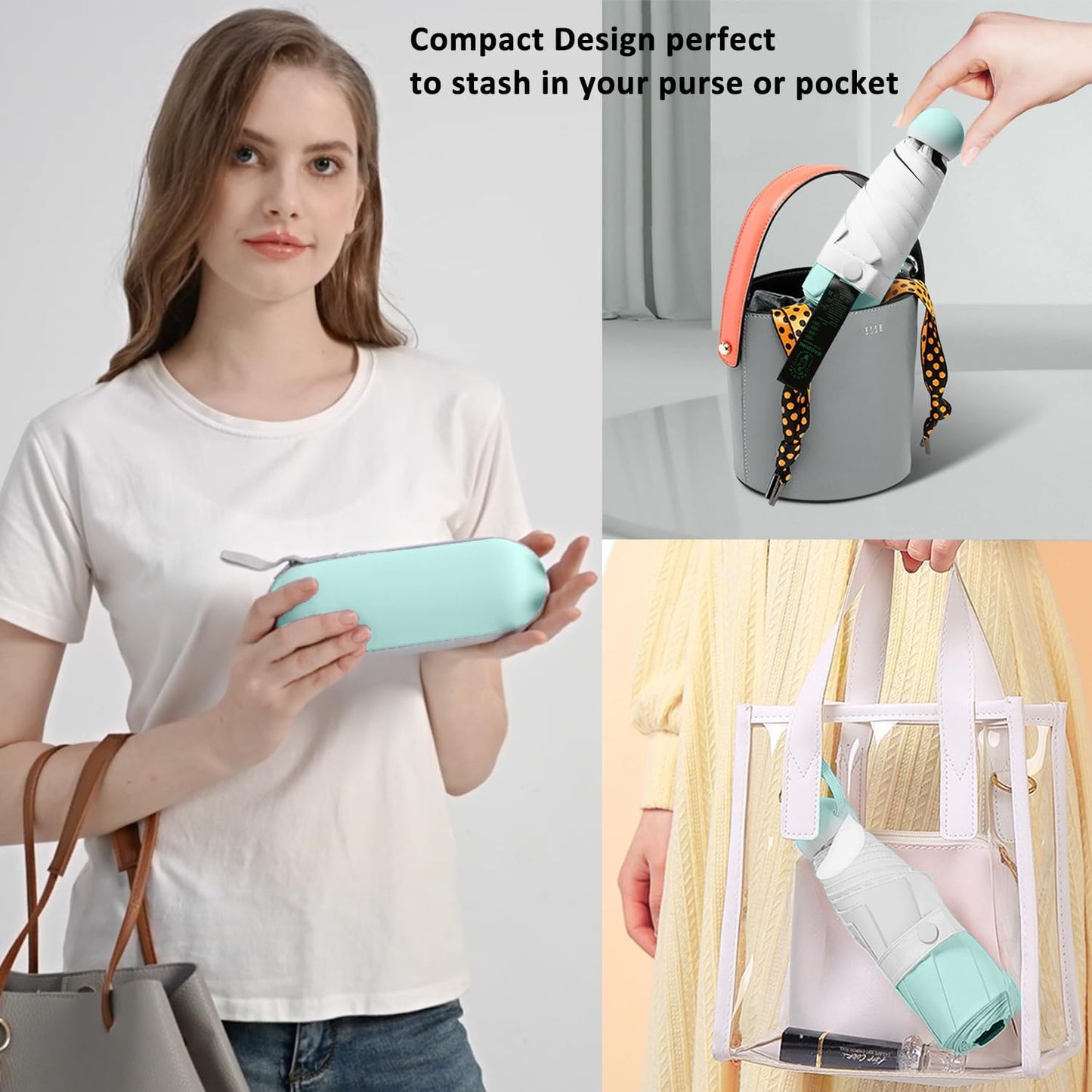 BAODINI Travel Mini Umbrella for Purse With Case Small Compact UV Sun Protection Sun Lightweight Tiny Pocket Umbrella for Women Kids and Men