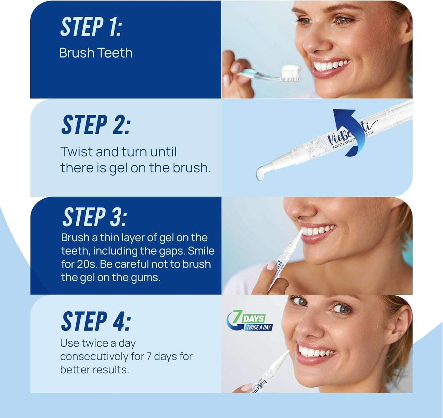 VieBeauti Teeth Whitening Pen (2 Pcs), 20+ Uses, Effective, Painless, No Sensitivity, Travel-Friendly, Easy to Use, Beautiful White Smile, Mint Flavor