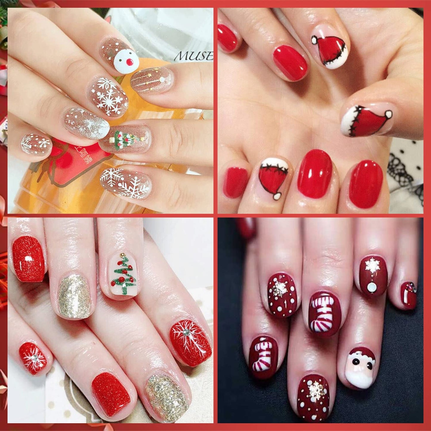 WOKOTO 20Pcs Christmas Nail Polish Stickers Full Wraps Gel Strips for Women Girls Art Christmas Father Elk Holiday Stick On Nails