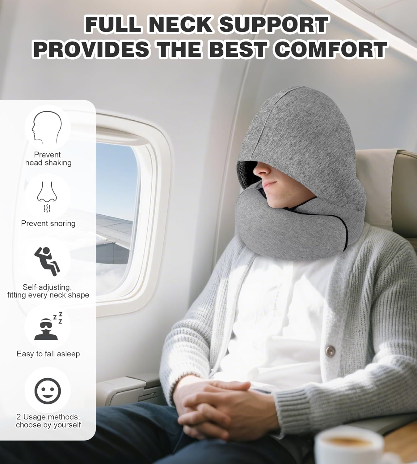 Hidden hat Airplane Travel Neck Pillow, Memory Foam Long-Distance Travel Neck Pillow, Suitable for use on Planes, in Cars and When Sleeping in The Office, Protecting Your Neck.