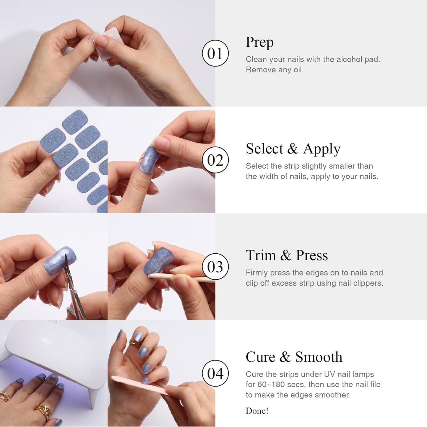 Semi Cured Gel Nail Strips, 20 PCS Gel Nail Stickers Work with UV Light, Salon Quality & Easy to Use - White Mocha