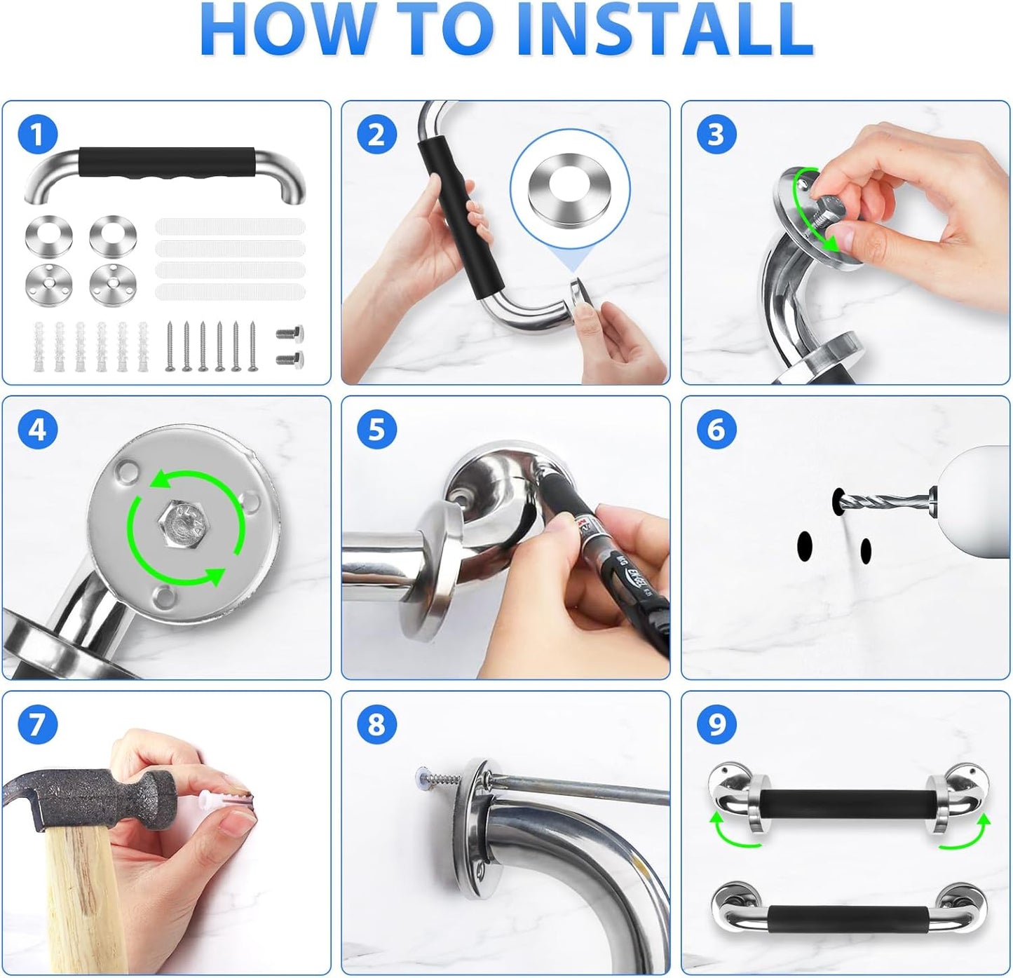 2 Pack 24 Inch Grab Bars for Bathtubs and Showers, Anti Slip Handicap Grab Bars for Shower, Safety Bath & Toilet Rail for Elderly Senior, Shower Handle Disability Assist Bathroom Handrail