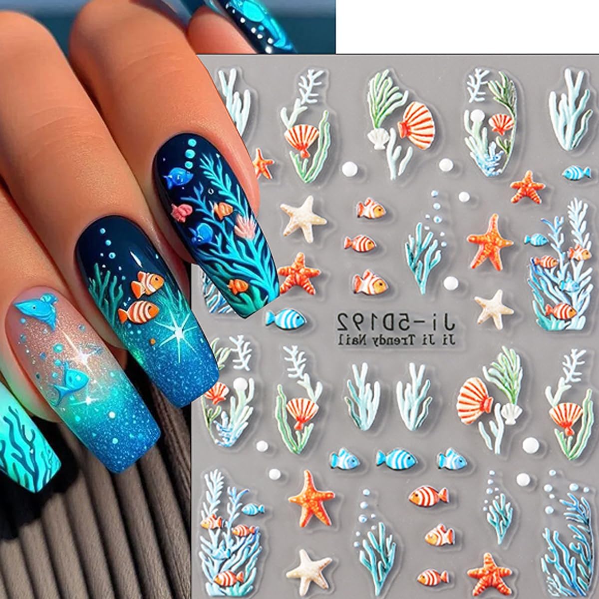 Flower Nail Stickers Summer Nail Decals Shell Nail Stickers for Nails Art Colorful Starfish Sea Turtles Corals Fish Design Ocean Nails Art Sticker for Women Decor Manicure Supplies 3 Sheet